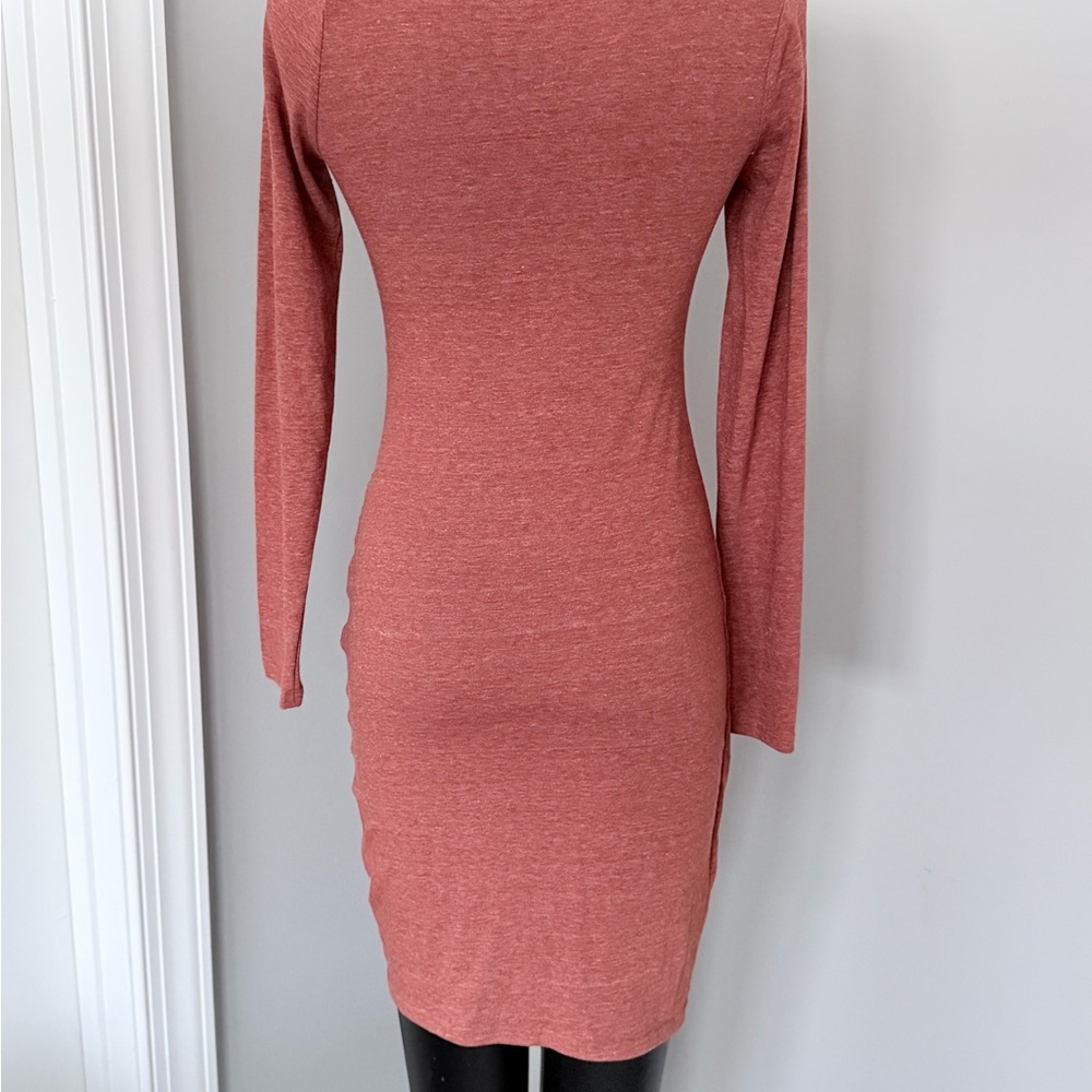 Leith Rust Long Sleeve Ruched Dress - Picture 3 of 4